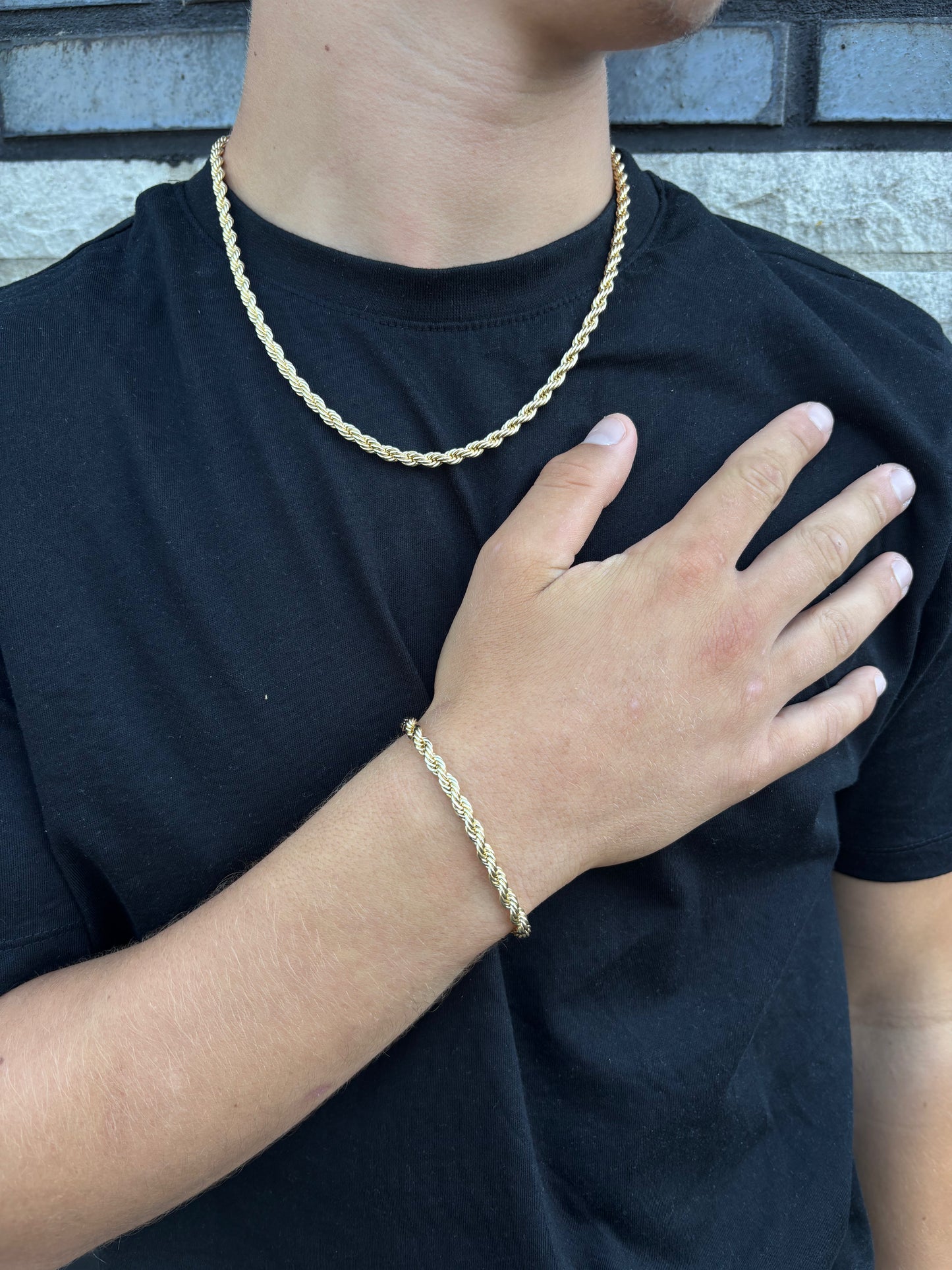 Set Armband 20cm + Ketting - 18K Goud 5mm