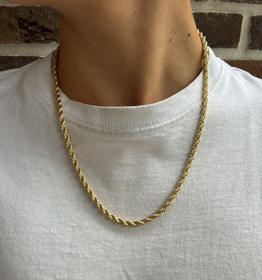 Rope Ketting Rvs 55cm - 18K Goud 5mm