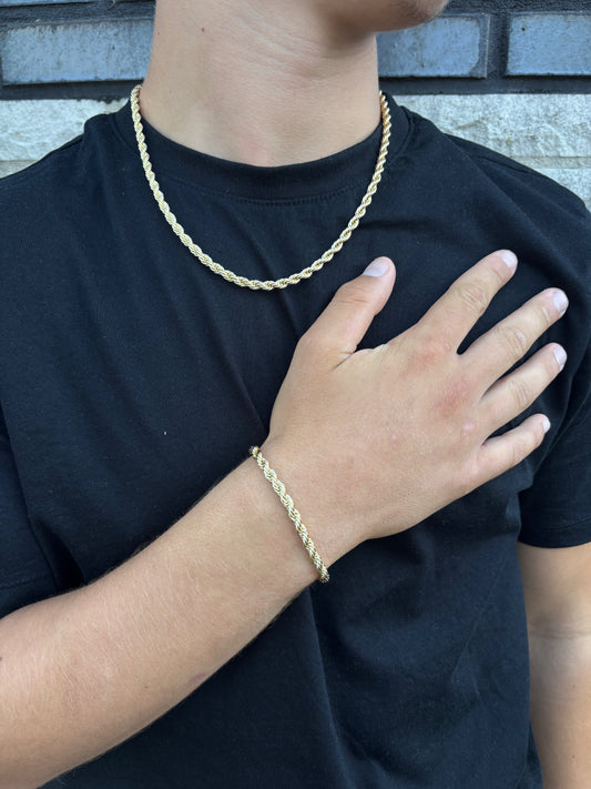 Set Armband 20cm + Ketting - 18K Goud 5mm
