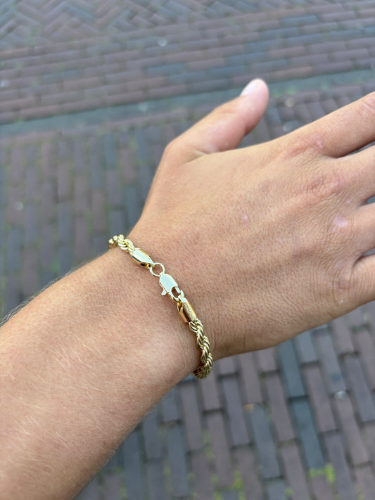 Rope armband Rvs 20cm - 18K Goud 5mm